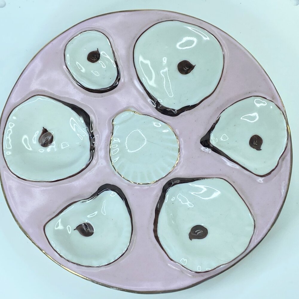 Antique earthenware lavender oyster plate, France, late 19th century 8.5" A326